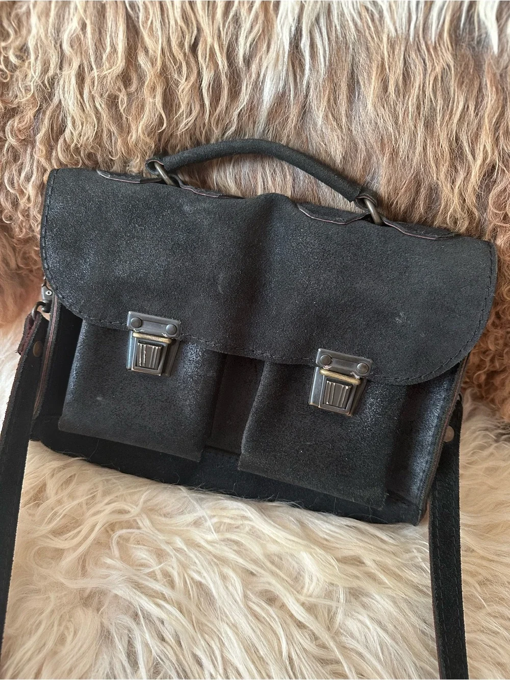 Classic Black Suede Men's Satchel Bag